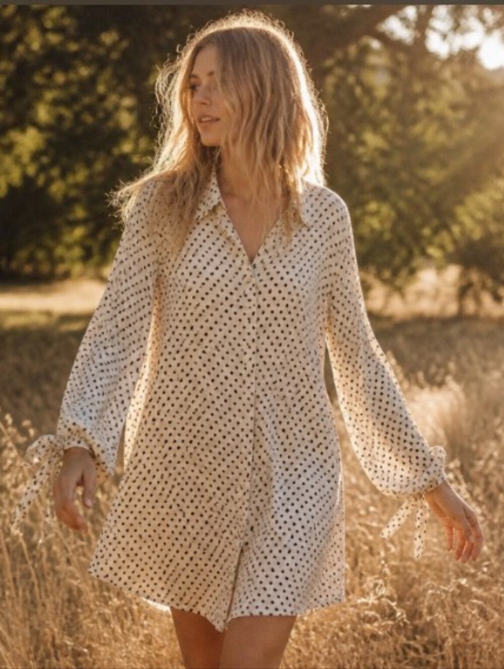 DAVI & DANI Cream Polka Dot Mini Shirt Dress